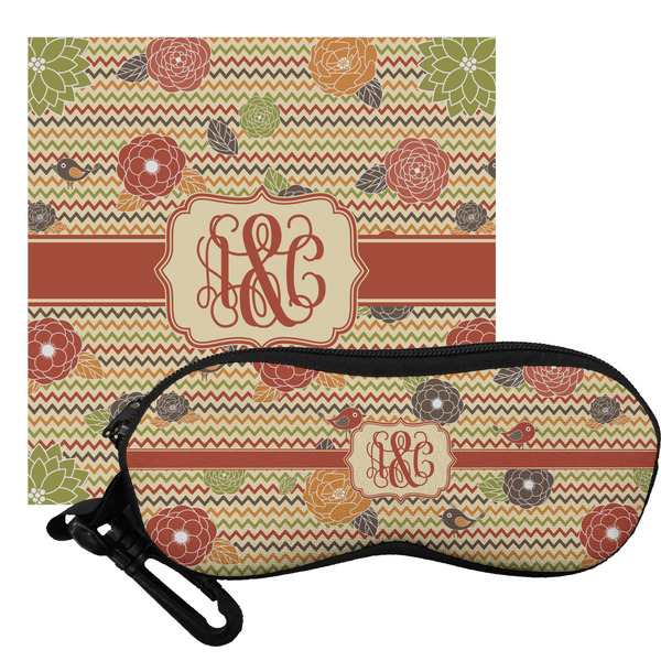 Custom Chevron & Fall Flowers Eyeglass Case & Cloth (Personalized)