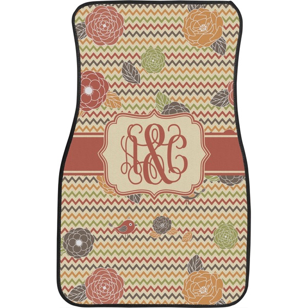 Chevron & Fall Flowers Front Seat Car Mat
