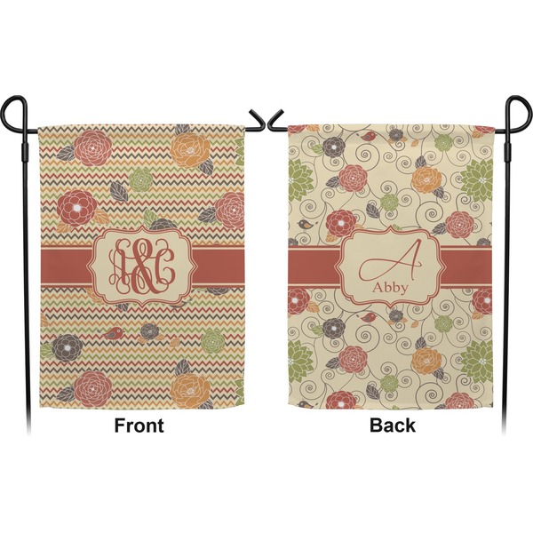Chevron & Fall Flowers Garden Flag - Double Sided Front and Back