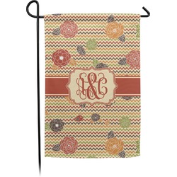 Chevron & Fall Flowers Small Garden Flag - Double Sided w/ Couple's Names