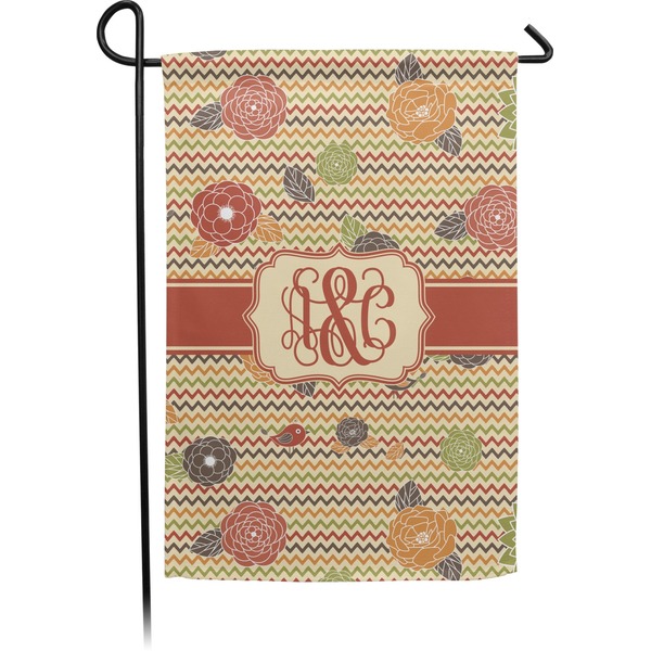 Custom Chevron & Fall Flowers Small Garden Flag - Double Sided w/ Couple's Names