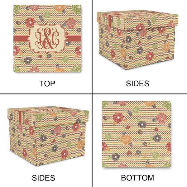 Chevron & Fall Flowers Gift Boxes with Lid - Canvas Wrapped - Large - Approval