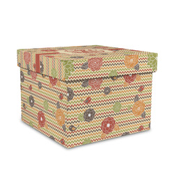 Chevron & Fall Flowers Gift Box with Lid - Canvas Wrapped - Medium (Personalized)
