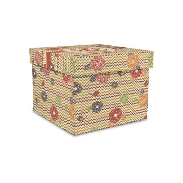 Custom Chevron & Fall Flowers Gift Box with Lid - Canvas Wrapped - Small (Personalized)
