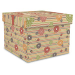 Chevron & Fall Flowers Gift Box with Lid - Canvas Wrapped - X-Large (Personalized)