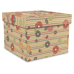 Chevron & Fall Flowers Gift Box with Lid - Canvas Wrapped - XX-Large (Personalized)