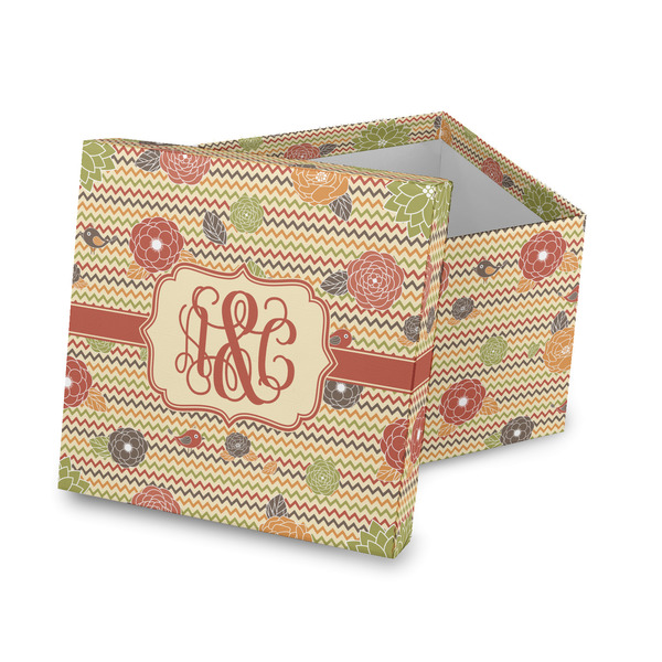 Custom Chevron & Fall Flowers Gift Box with Lid - Canvas Wrapped (Personalized)