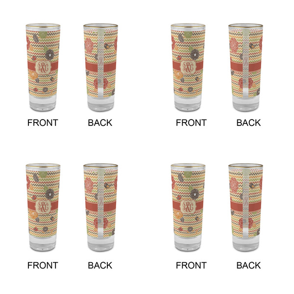 Chevron & Fall Flowers Glass Shot Glass - 2 oz - Set of 4 - APPROVAL
