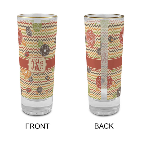 Chevron & Fall Flowers Glass Shot Glass - 2 oz - Single - APPROVAL