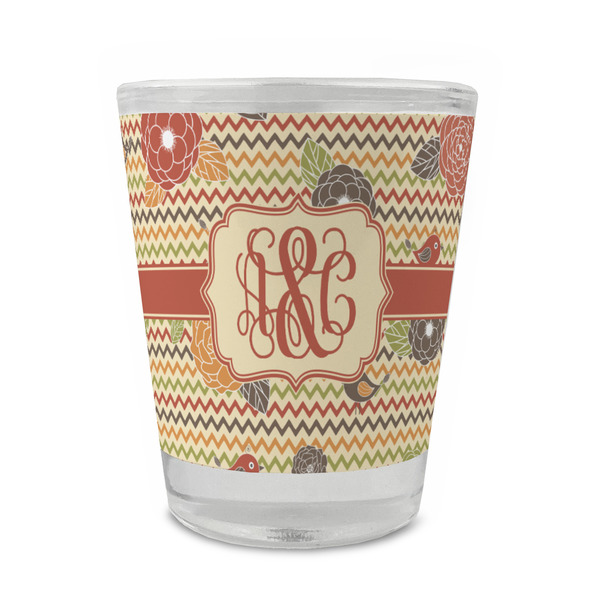 Chevron & Fall Flowers Glass Shot Glass - Standard - FRONT