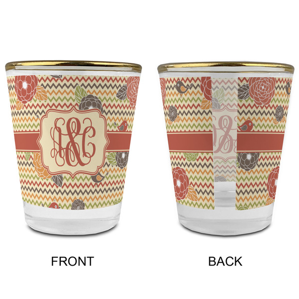 Chevron & Fall Flowers Glass Shot Glass - with gold rim - APPROVAL