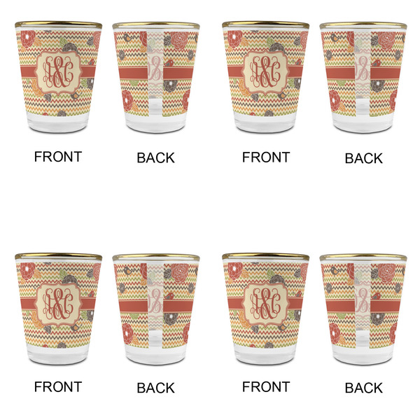 Chevron & Fall Flowers Glass Shot Glass - with gold rim - Set of 4 - APPROVAL