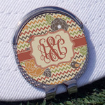 Chevron & Fall Flowers Golf Ball Marker - Hat Clip