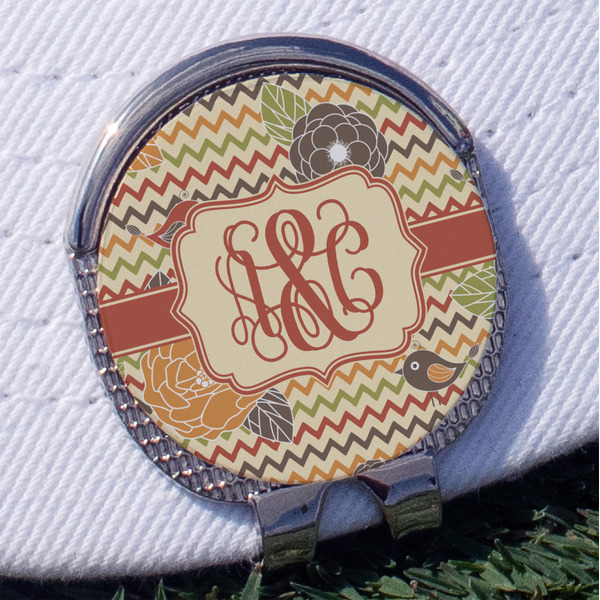 Custom Chevron & Fall Flowers Golf Ball Marker - Hat Clip