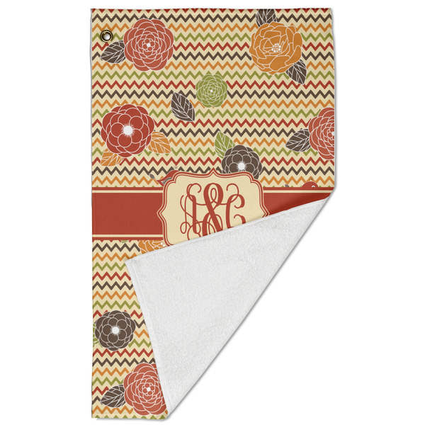 Chevron & Fall Flowers Golf Towel - Folded (Large)