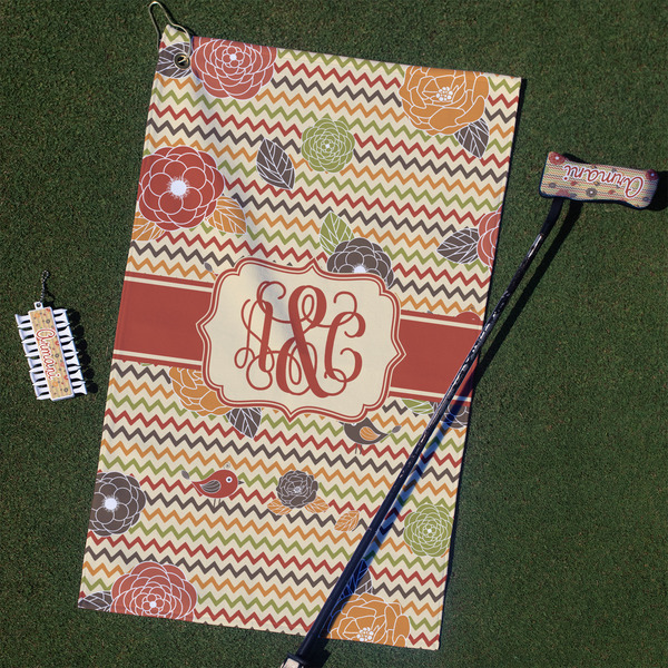 Custom Chevron & Fall Flowers Golf Towel Gift Set (Personalized)