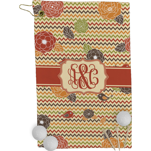 Chevron & Fall Flowers Golf Towel (Personalized)