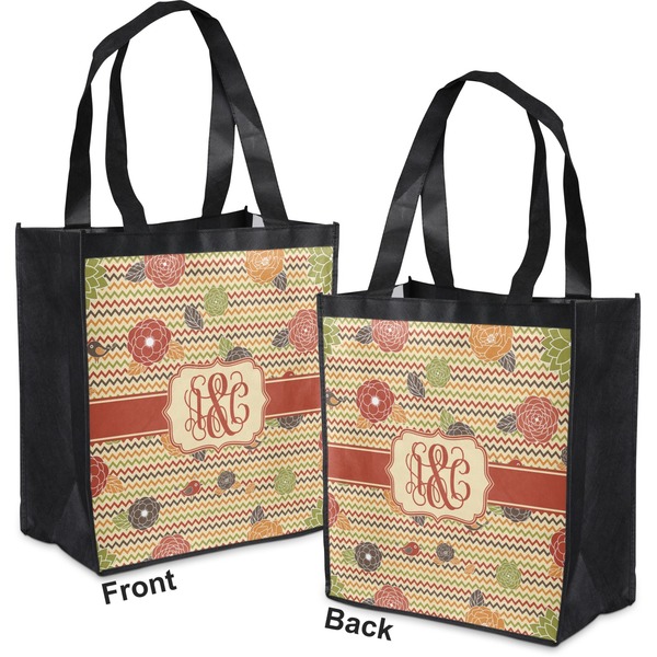 Chevron & Fall Flowers Grocery Bag - Apvl
