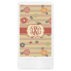 Chevron & Fall Flowers Guest Napkins - Full Color - Embossed Edge (Personalized)
