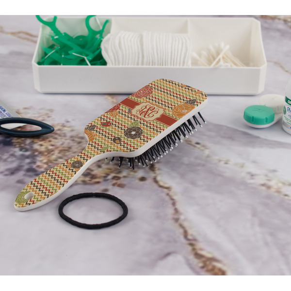 Chevron & Fall Flowers Hair Brush - In Bathroom