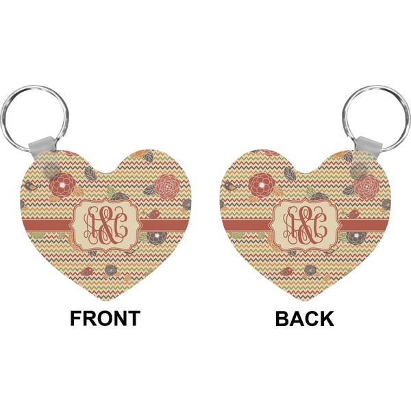 Chevron & Fall Flowers Heart Keychain (Front + Back)