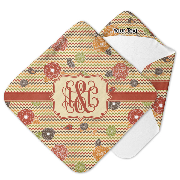 Custom Chevron & Fall Flowers Hooded Baby Towel (Personalized)
