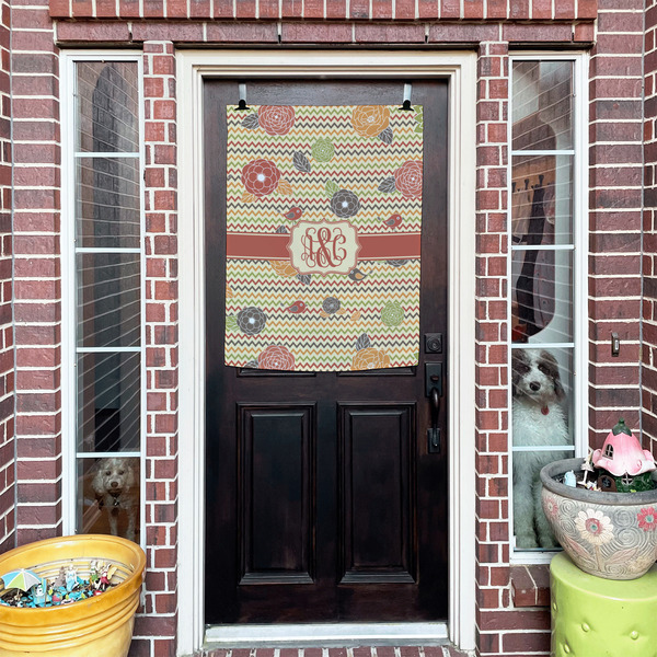 Chevron & Fall Flowers House Flags - Double Sided - (Over the door) LIFESTYLE