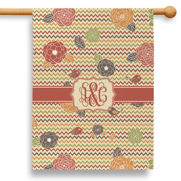 Custom Chevron & Fall Flowers 28" House Flag - Double Sided (Personalized)