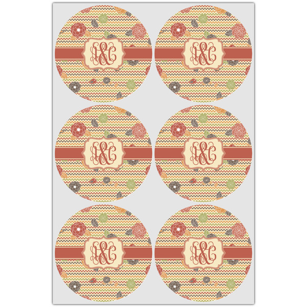Chevron & Fall Flowers Icing Circle - Large - Set of 6