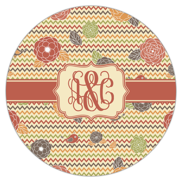 Chevron & Fall Flowers Icing Circle - Large - Single