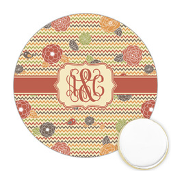 Chevron & Fall Flowers Printed Cookie Topper - Round (Personalized)