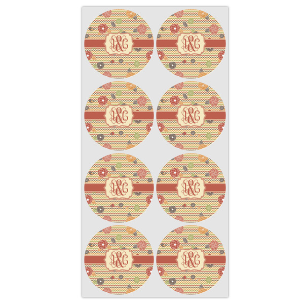 Chevron & Fall Flowers Icing Circle - Medium - Set of 8