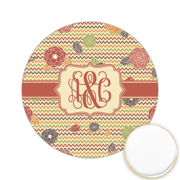 Custom Chevron & Fall Flowers Printed Cookie Topper - 2.15" (Personalized)