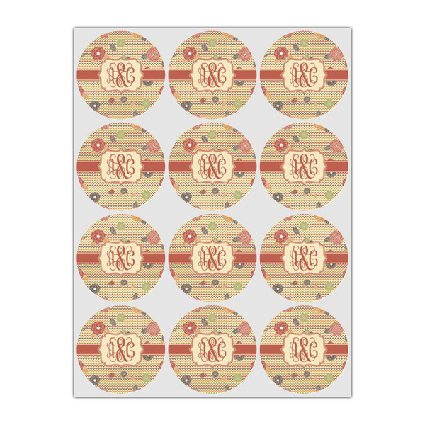 Chevron & Fall Flowers Icing Circle - Small - Set of 12