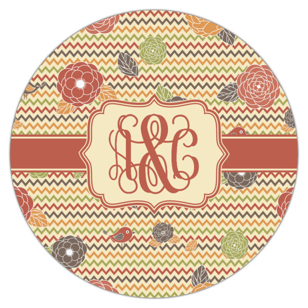 Chevron & Fall Flowers Icing Circle - Small - Single