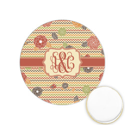 Chevron & Fall Flowers Printed Cookie Topper - 1.25" (Personalized)