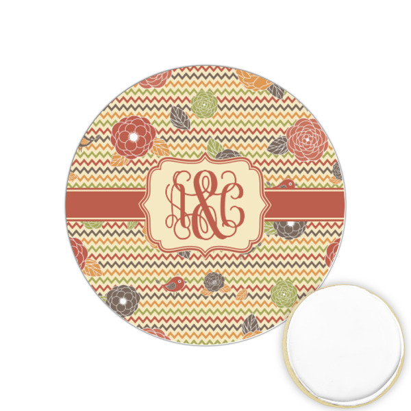 Custom Chevron & Fall Flowers Printed Cookie Topper - 1.25" (Personalized)