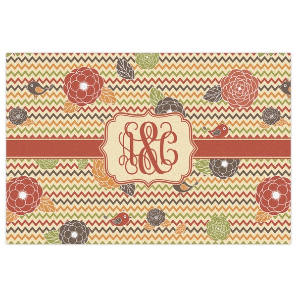 Chevron & Fall Flowers Indoor / Outdoor Rug - 2'x3' - Front Flat