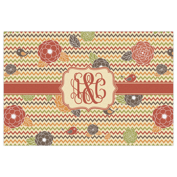 Chevron & Fall Flowers Indoor / Outdoor Rug - 4'x6' - Front Flat