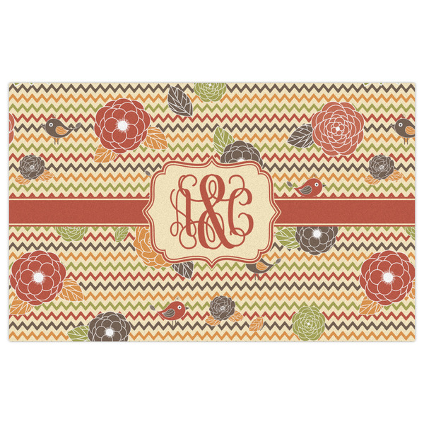 Chevron & Fall Flowers Indoor / Outdoor Rug - 5'x8' - Front Flat