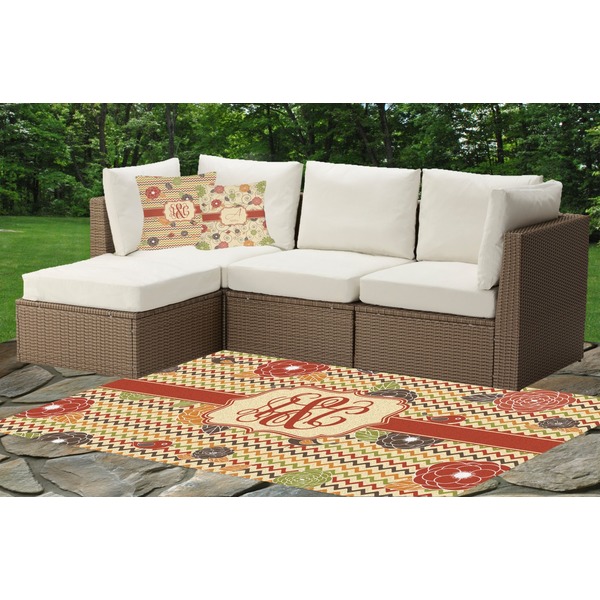 Chevron & Fall Flowers Indoor / Outdoor Rug & Cushions