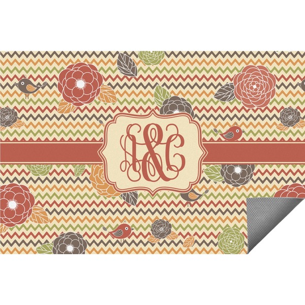 Custom Chevron & Fall Flowers Indoor / Outdoor Rug - 8'x10' (Personalized)
