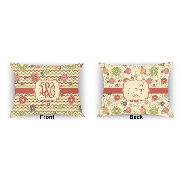 Chevron & Fall Flowers  Indoor Rectangular Burlap Pillow (Front and Back)