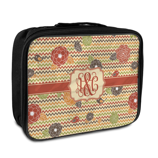 Custom Chevron & Fall Flowers Insulated Lunch Bag (Personalized)
