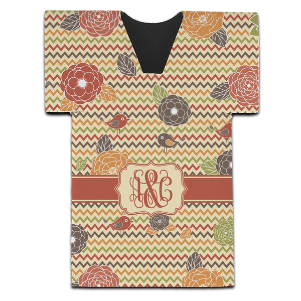 Chevron & Fall Flowers Jersey Bottle Cooler - Set of 4 - FRONT (flat)