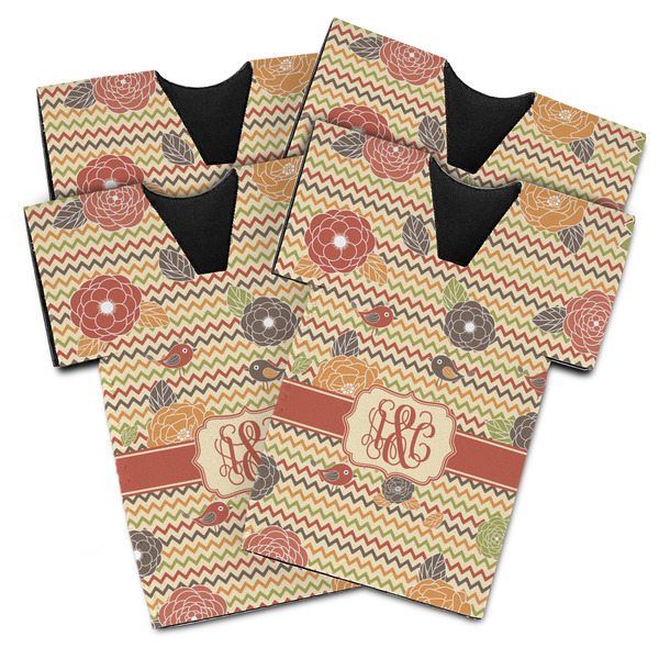Custom Chevron & Fall Flowers Jersey Bottle Cooler - Set of 4 (Personalized)
