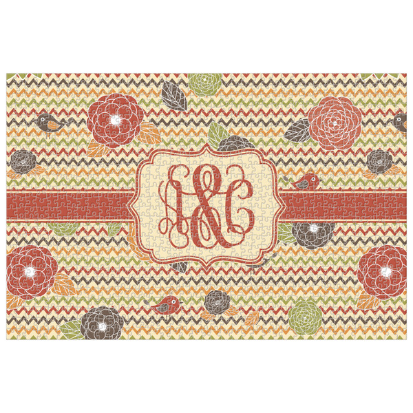 Custom Chevron & Fall Flowers Jigsaw Puzzle - 1000-piece (Personalized)