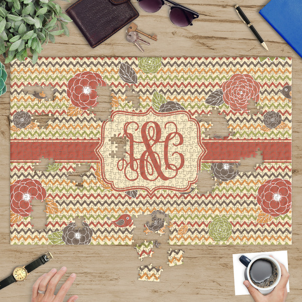 Chevron & Fall Flowers Jigsaw Puzzle 1014 Piece - In Context