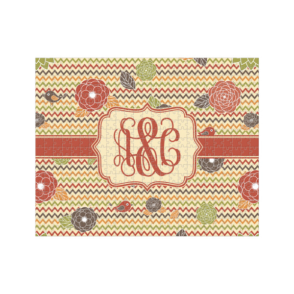Custom Chevron & Fall Flowers 500 pc Jigsaw Puzzle (Personalized)