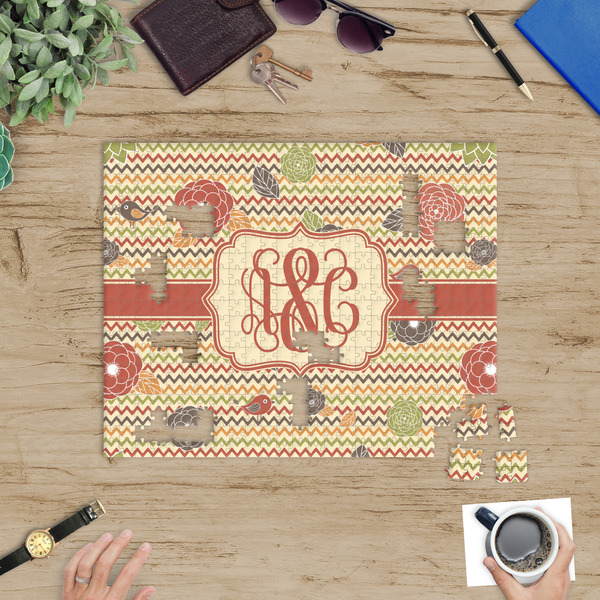 Chevron & Fall Flowers Jigsaw Puzzle 500 Piece - In Context
